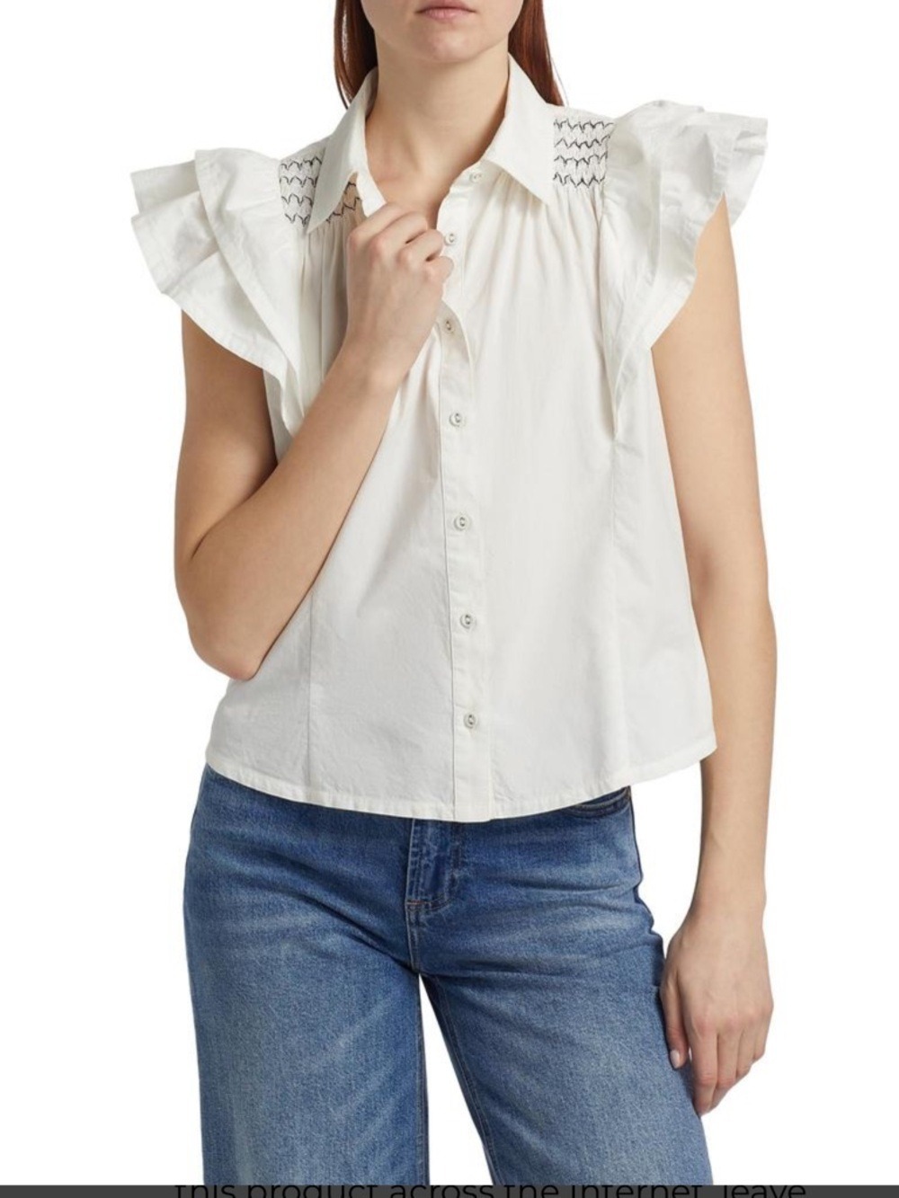 Ramy Brook White Marceline Top Ruffle Sleeve Button Front Size XS